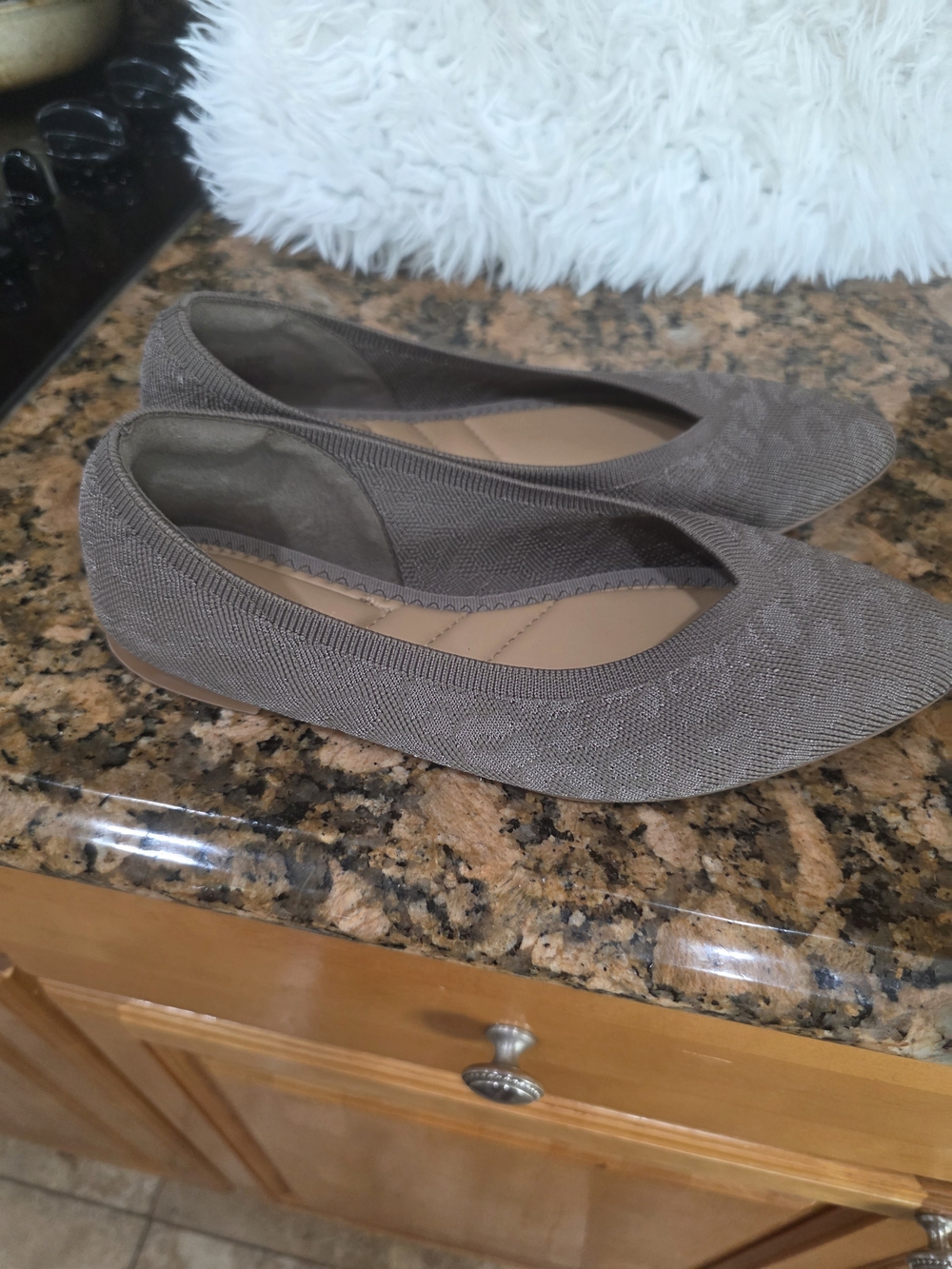 Kelly & Katie Taupe Knit Pointed-Toe Flats